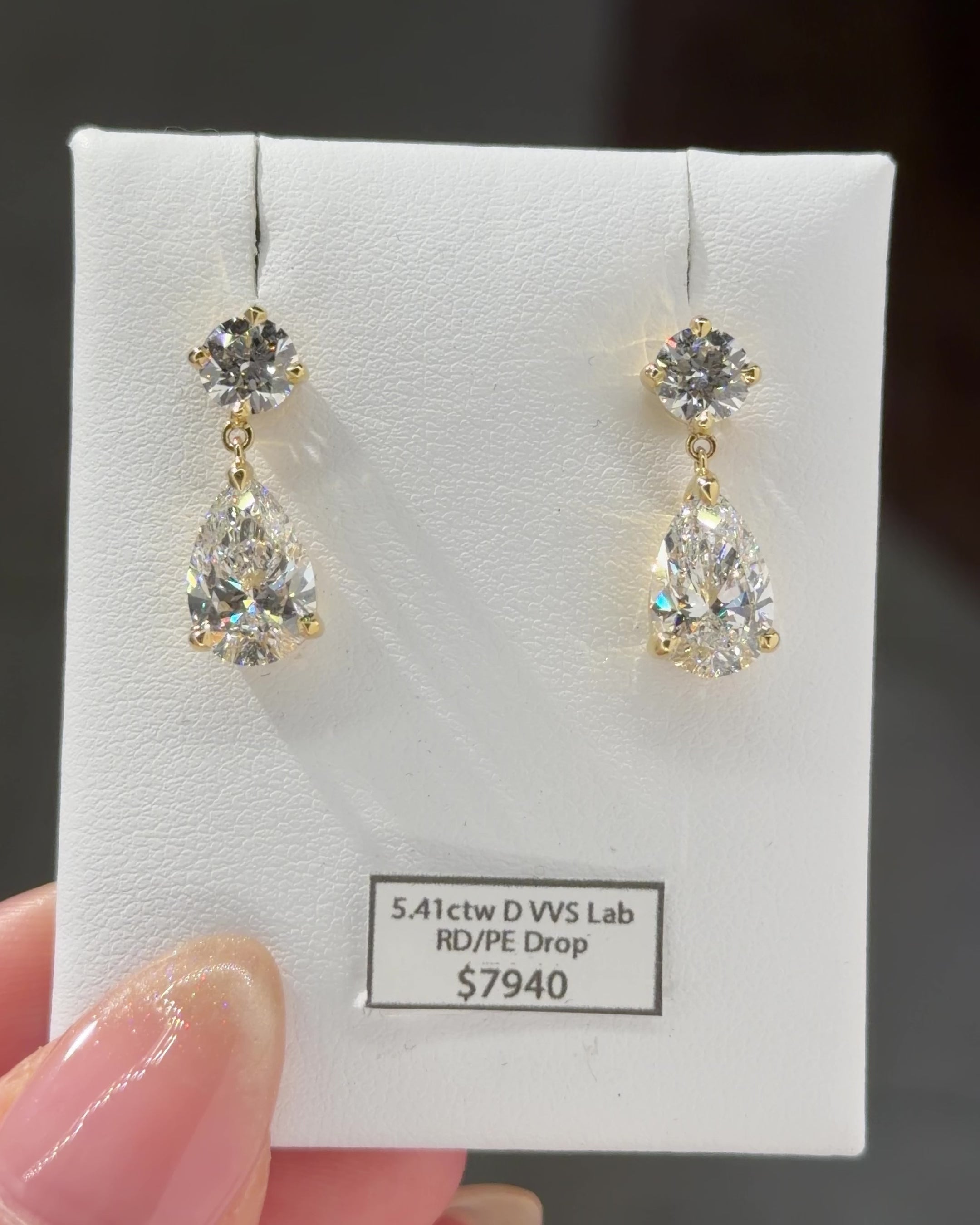 5.4ct Round and Pear Drop Studs