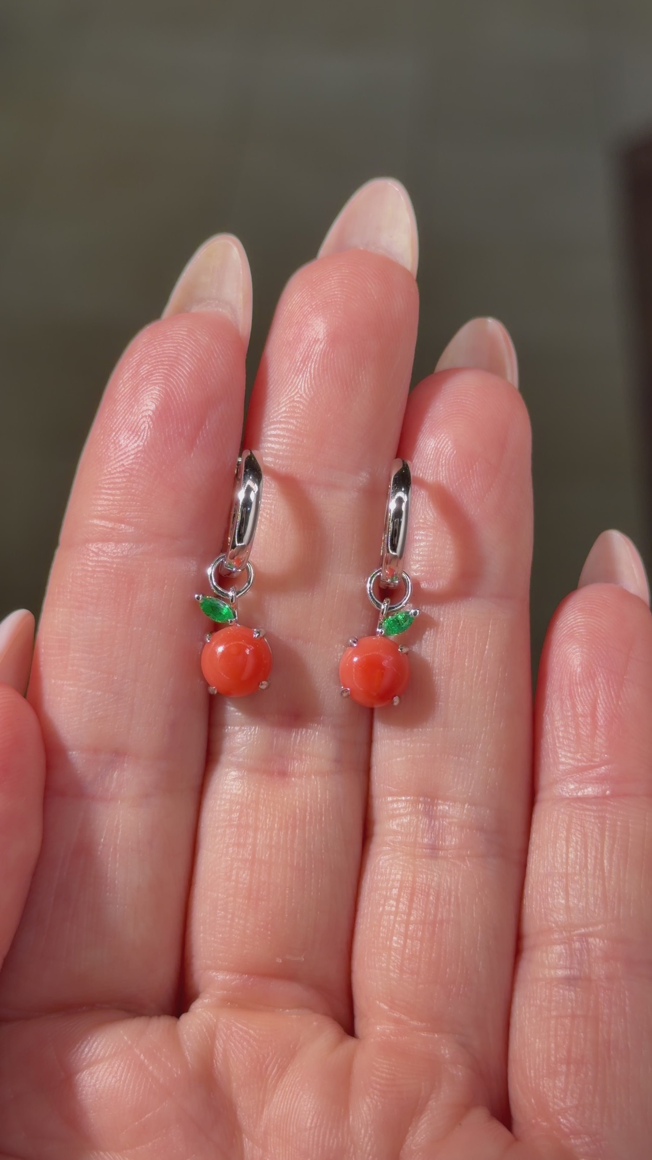 Nami Orange Earrings | Interchangeable Charms | 14K White Gold