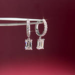 Emerald Diamond Drop Hoops White Gold with pave hoops dangle earrings at princess bride diamonds in huntington beach california 