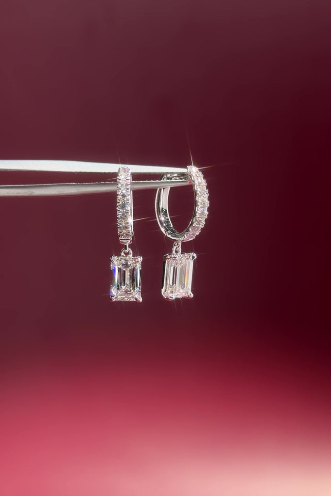 Emerald Diamond Drop Hoops White Gold with pave hoops dangle earrings at princess bride diamonds in huntington beach california 