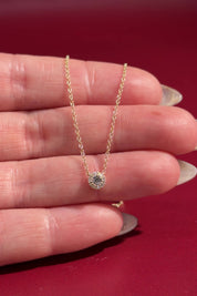 Mini Diamond Halo Necklace Yellow Gold