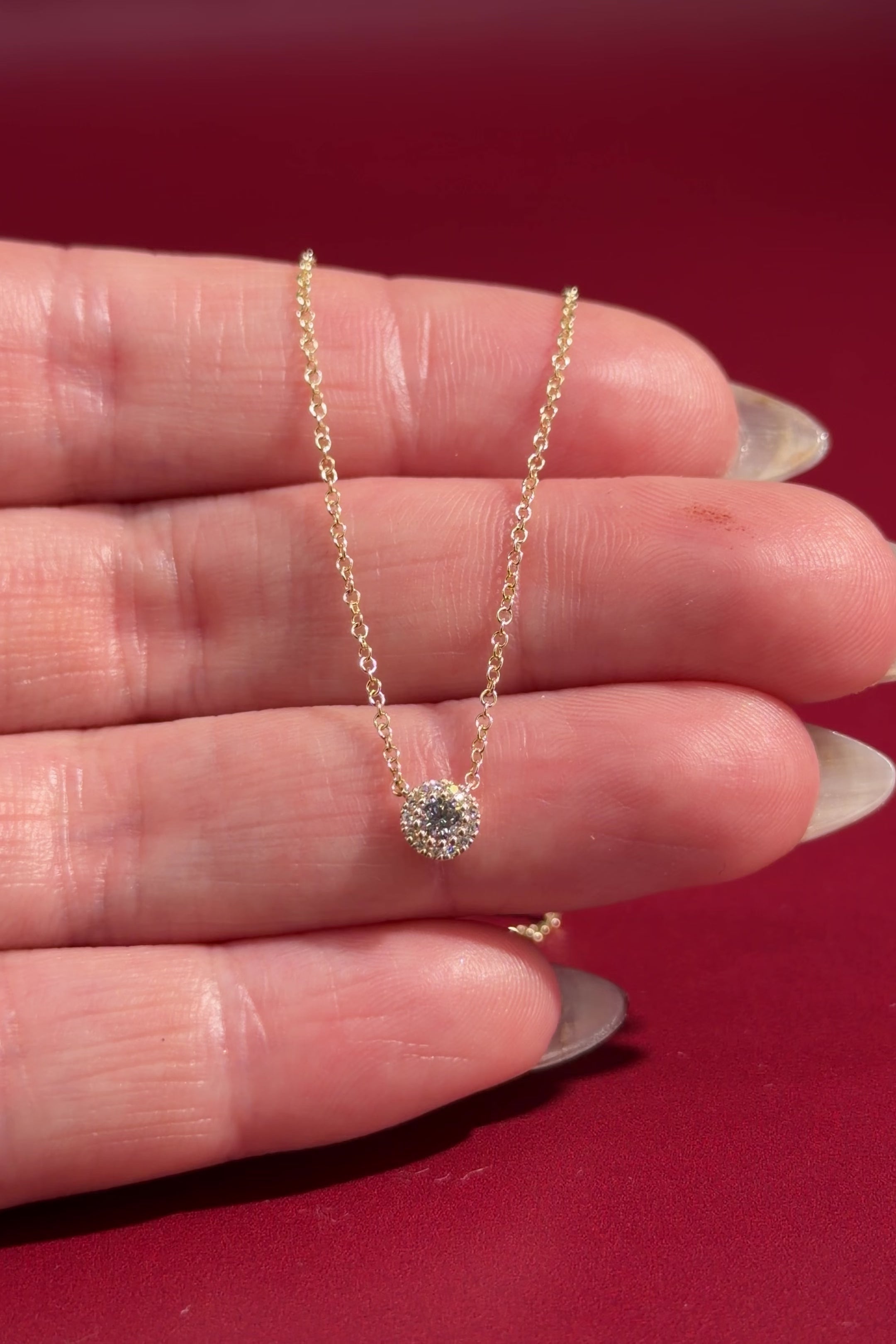 Mini Diamond Halo Necklace Yellow Gold