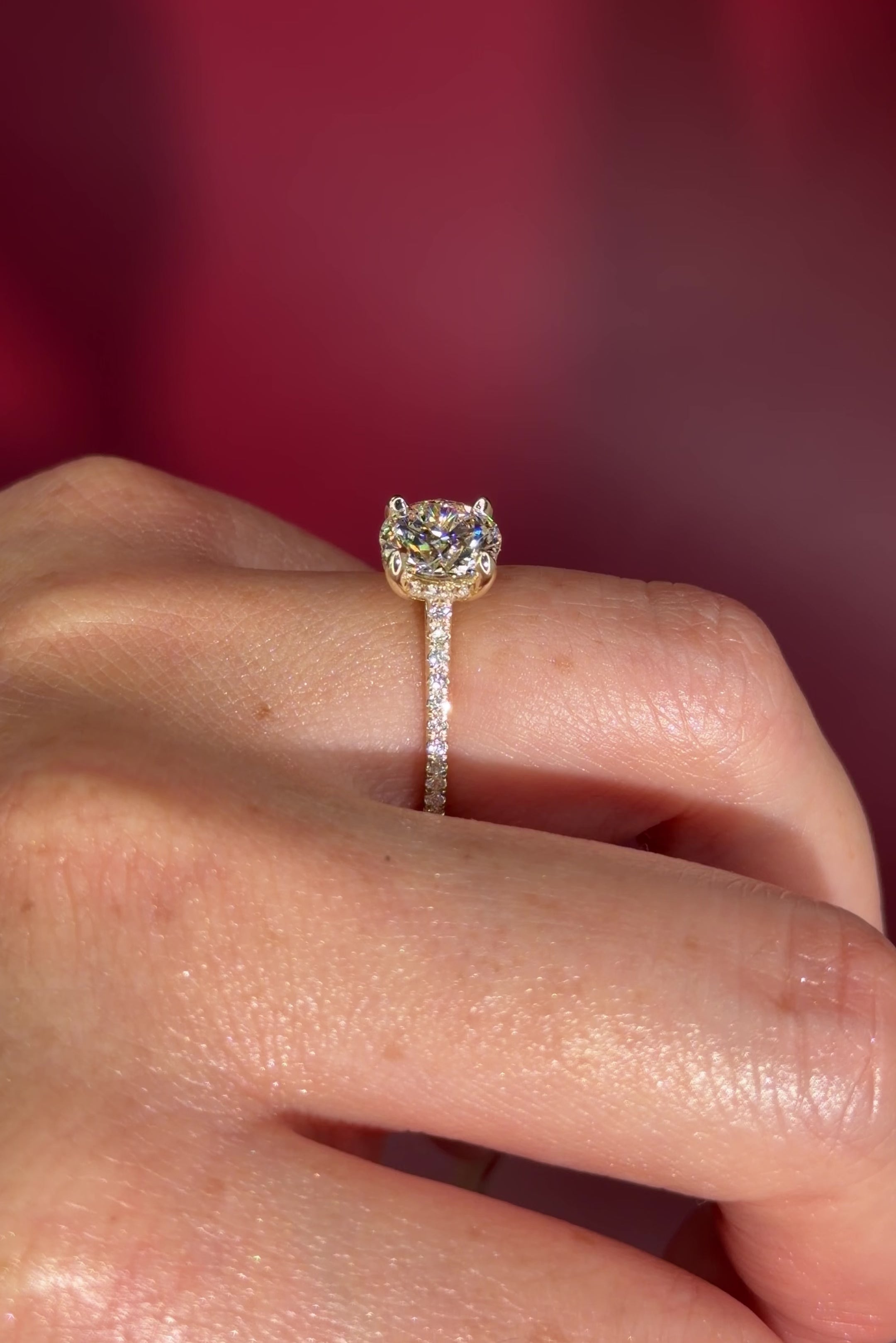 Round Pavé Diamond Solitaire cathedral Setting in Yellow Gold