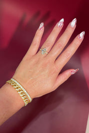 Marquise Solitaire Engagement Ring with Pave Diamond Band in Yellow Gold Cathedral Style with hidden halo