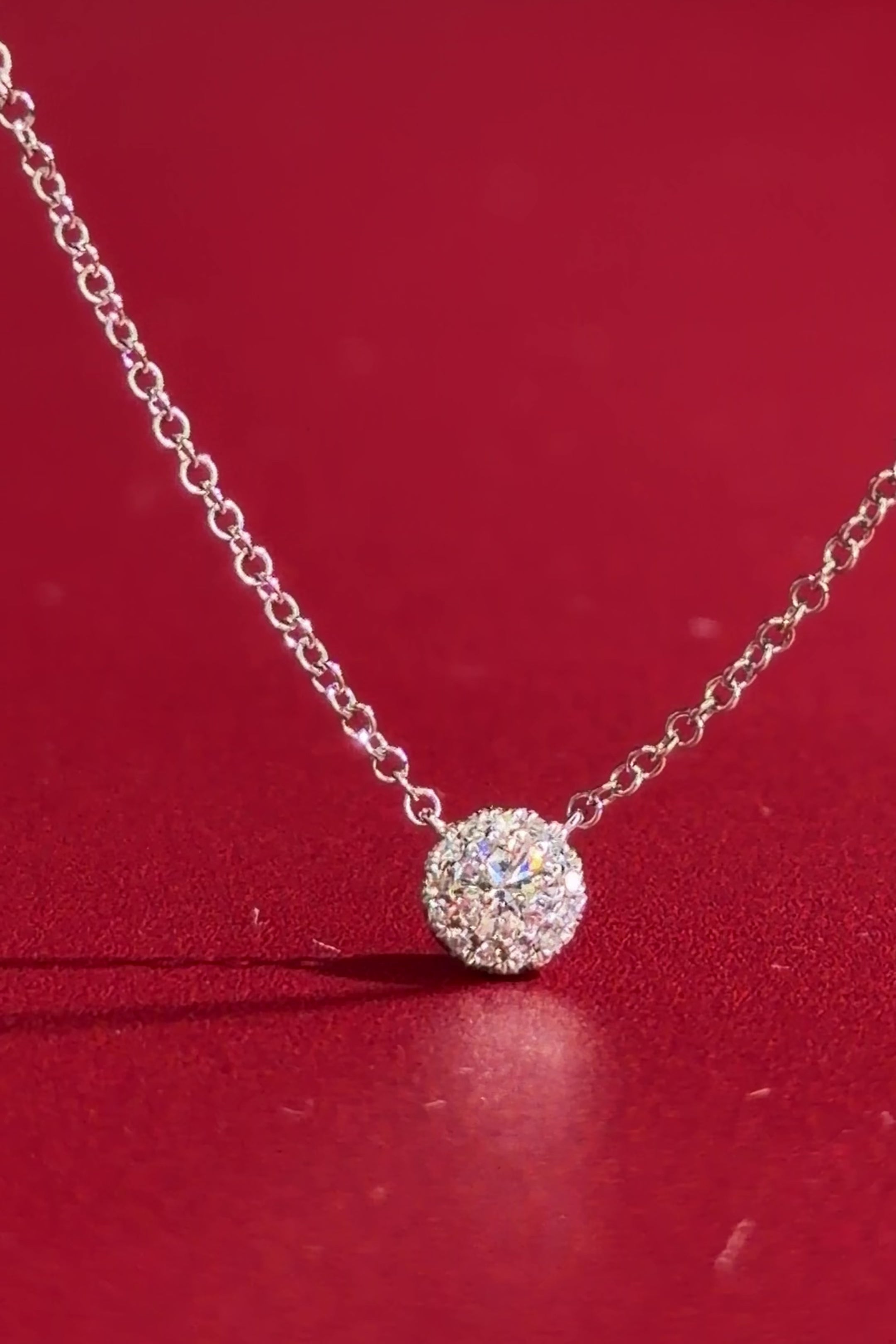 Mini Diamond Halo Necklace White Gold
