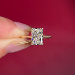 2.50ct D-VS1 Radiant Lab Diamond Alice. The Alice features a classic high polish band with a hidden inner under halo and cathedral-style body with a diamond bridge.