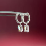 Emerald Diamond Drop Hoops White Gold with pave hoops dangle earrings at princess bride diamonds in huntington beach california 