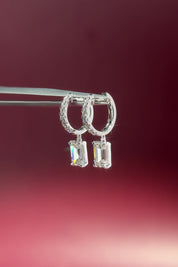 Emerald Diamond Drop Hoops White Gold with pave hoops dangle earrings at princess bride diamonds in huntington beach california 