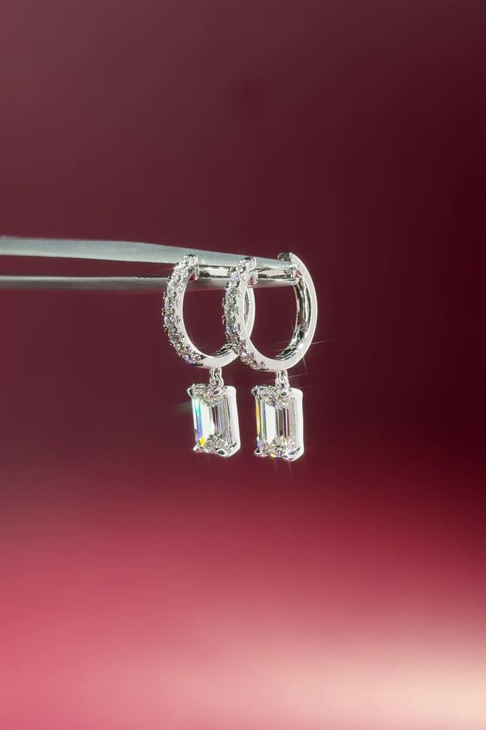 Emerald Diamond Drop Hoops White Gold with pave hoops dangle earrings at princess bride diamonds in huntington beach california 