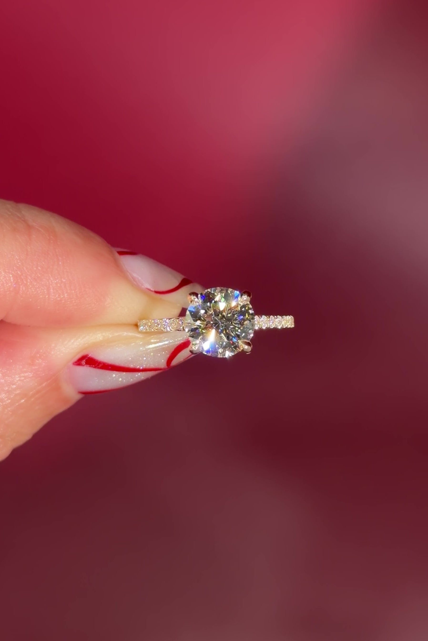 Round Pavé Diamond Solitaire cathedral Setting in Yellow Gold