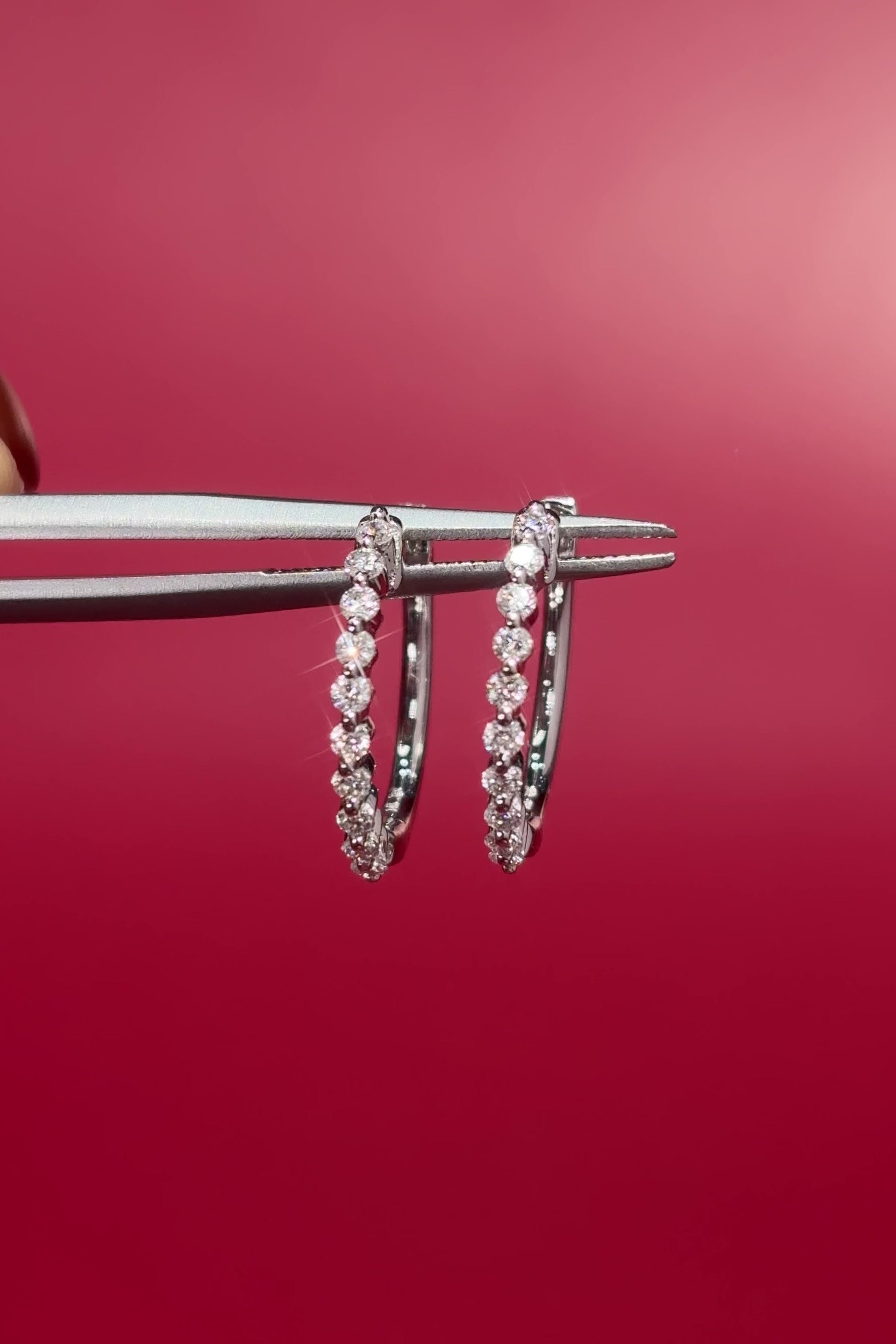 15mm Floating Diamond Hoops 14k White Gold