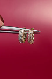 Emerald Lab Diamond Huggies 14k Yellow Gold