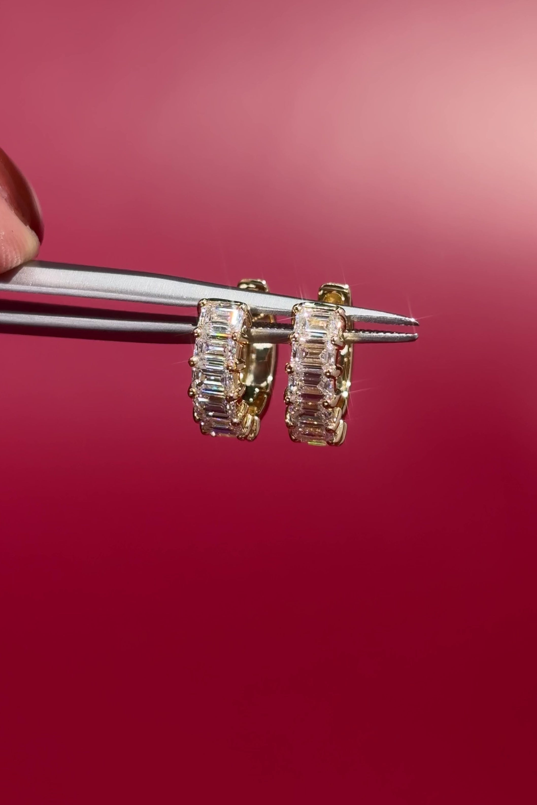 Emerald Lab Diamond Huggies 14k Yellow Gold