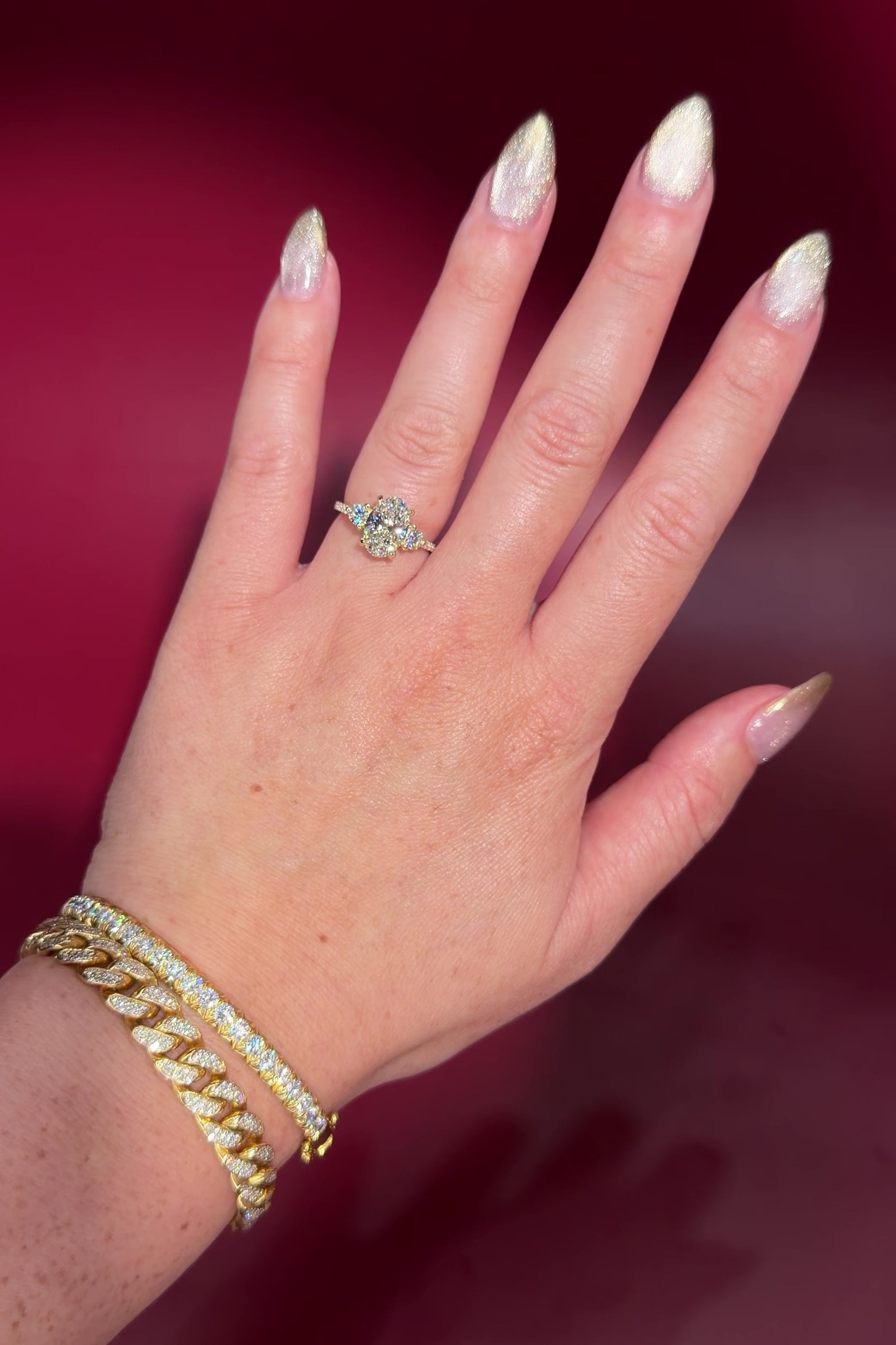 2.06ct D-VS1 Oval Lab Diamond Meghan Yellow Gold with Pave Diamonds on the Band