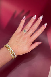 Classic Round Pavé Halo Engagement Ring with Diamond Prongs in Yellow Gold