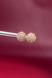 Pink Diamond Claire stud earrings in 14k rose gold with natural pink diamonds and a white diamond halo at Princess Bride Diamonds jewelry store in Orange County video 