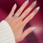 pear lab diamond white gold cathedral engagement ring floating diamond band with hidden halo on hand