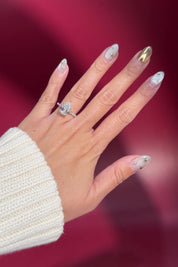 pear lab diamond white gold cathedral engagement ring floating diamond band with hidden halo on hand