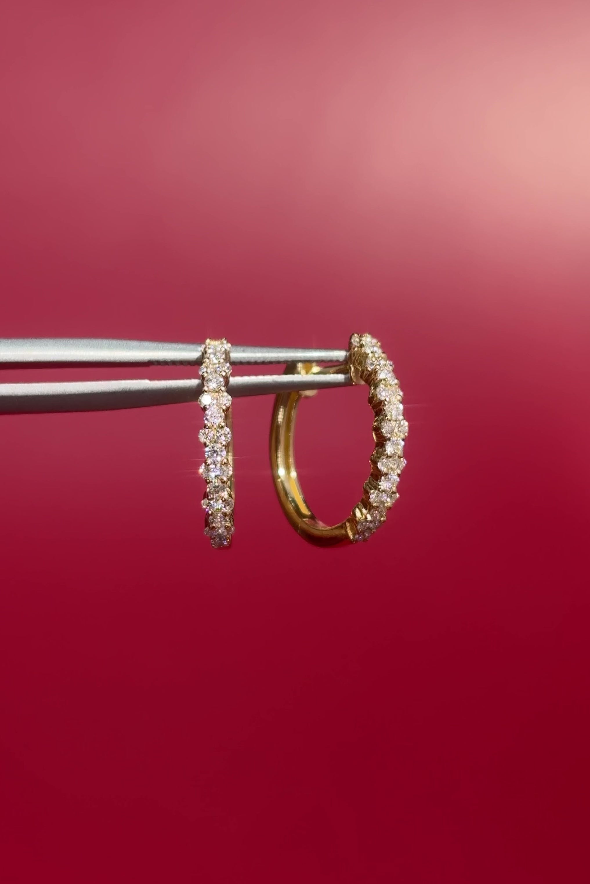 Wavy Pavé Hoops Yellow Gold