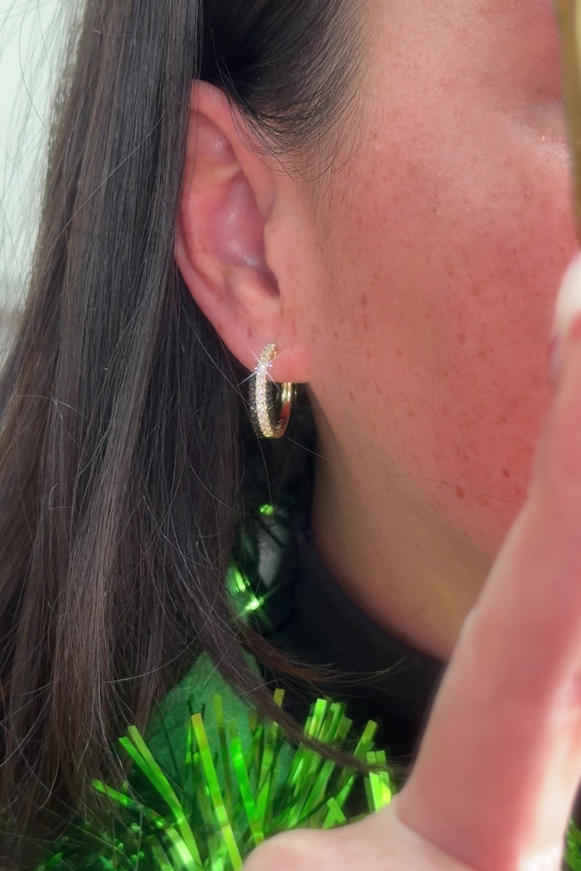 20mm Pavé Hoop Yellow Gold on ear