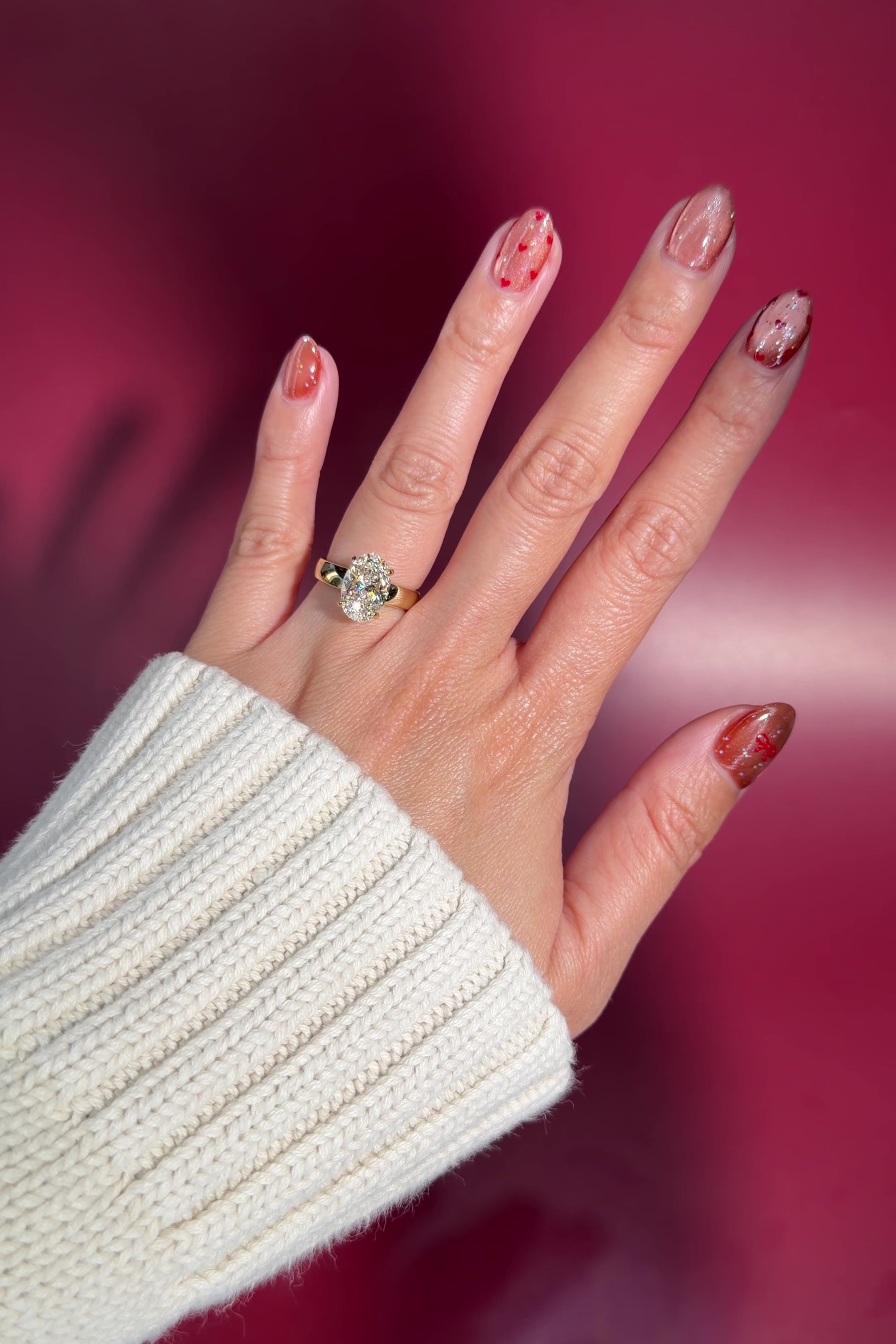 3.05ct oval lab diamond engagement ring thick chunky 4mm band with hidden halo yellow gold on hand