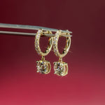 Round Diamond Drop Pave Hoops Yellow Gold