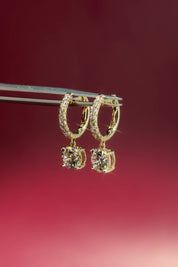 Round Diamond Drop Pave Hoops Yellow Gold