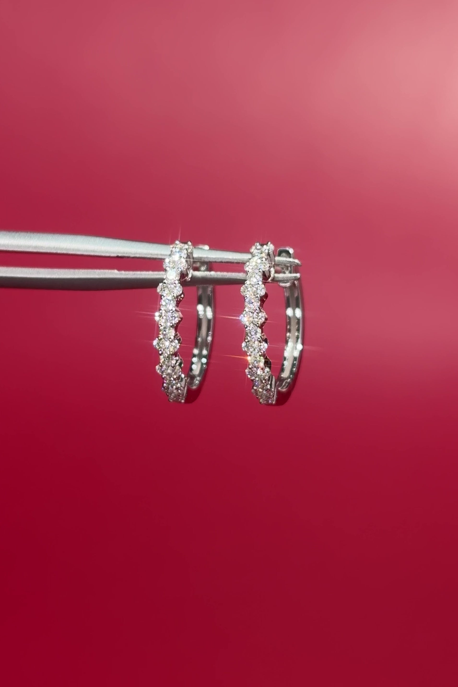 15mm Wavy Pavé Hoops White Gold