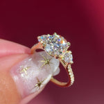 round lab diamond pave yellow gold engagement ring side stones trio