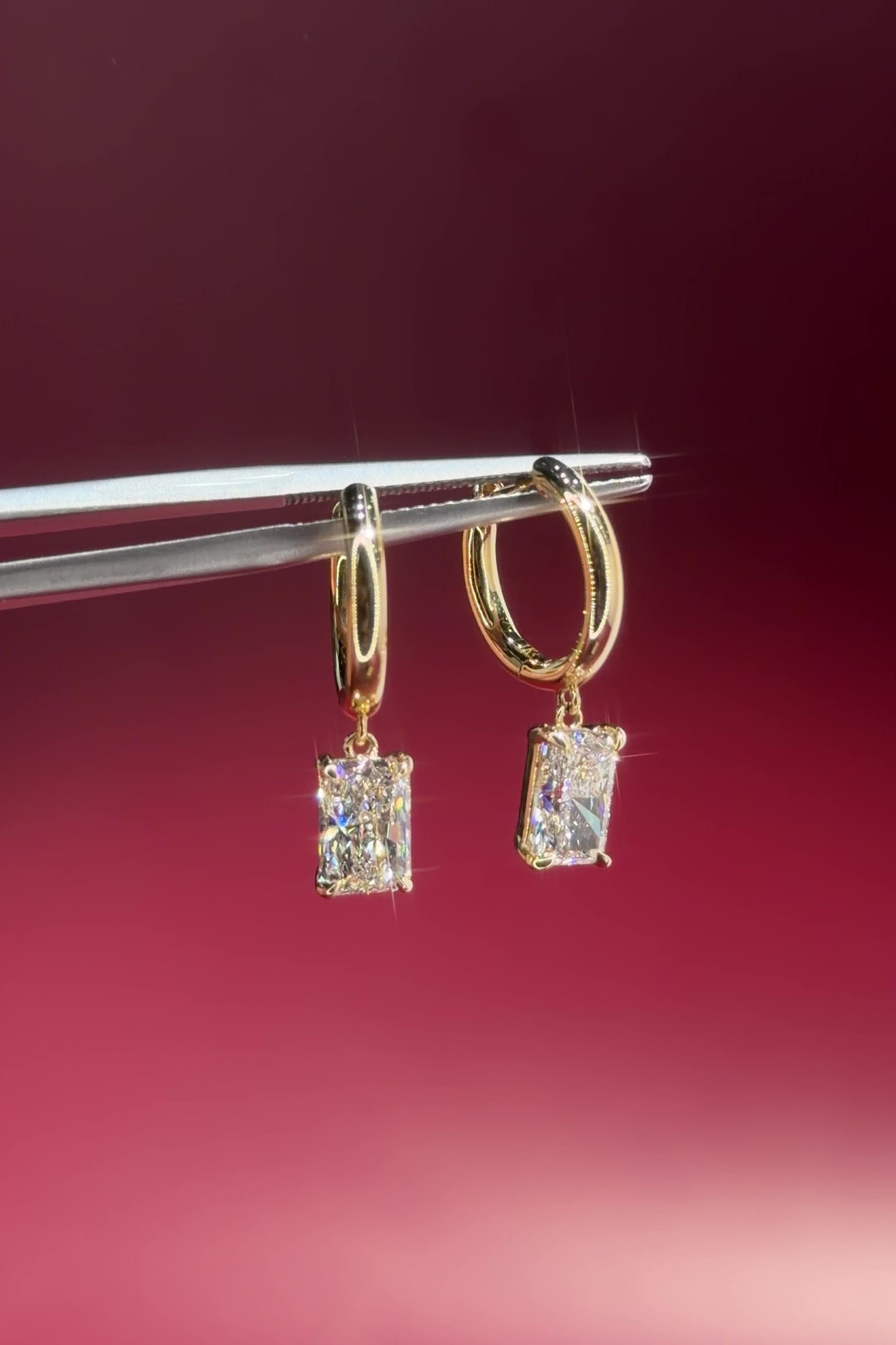 2ct Radiant Diamond High Polish Hoops Yellow Gold princess bride diamonds huntington beach jewelry store