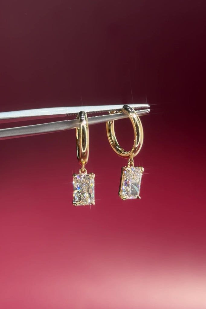 2ct Radiant Diamond High Polish Hoops Yellow Gold princess bride diamonds huntington beach jewelry store