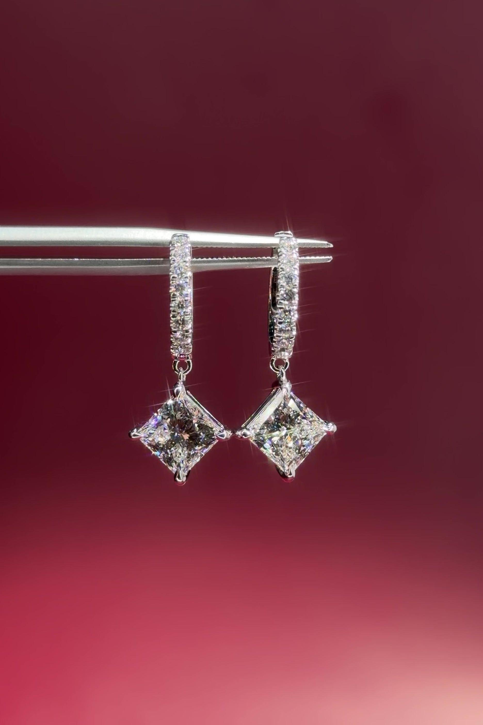 Princess Diamond Drop Hoops White Gold