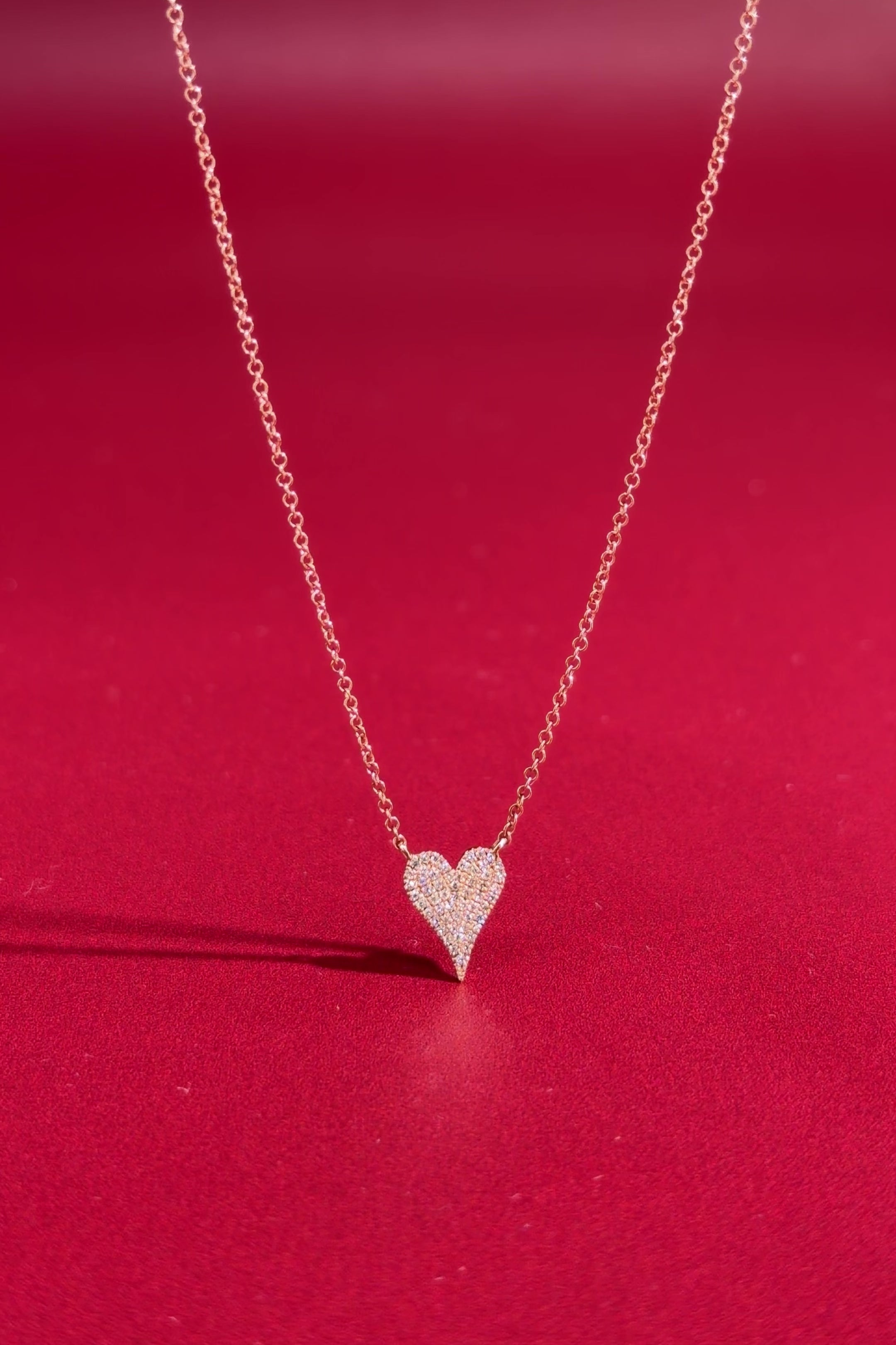 Small Pavé Heart Necklace Rose Gold