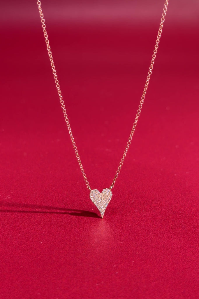 Small Pavé Heart Necklace Rose Gold