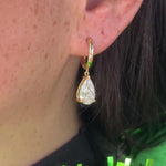 Pear Diamond Drop High Polish Hoops Yellow Gold