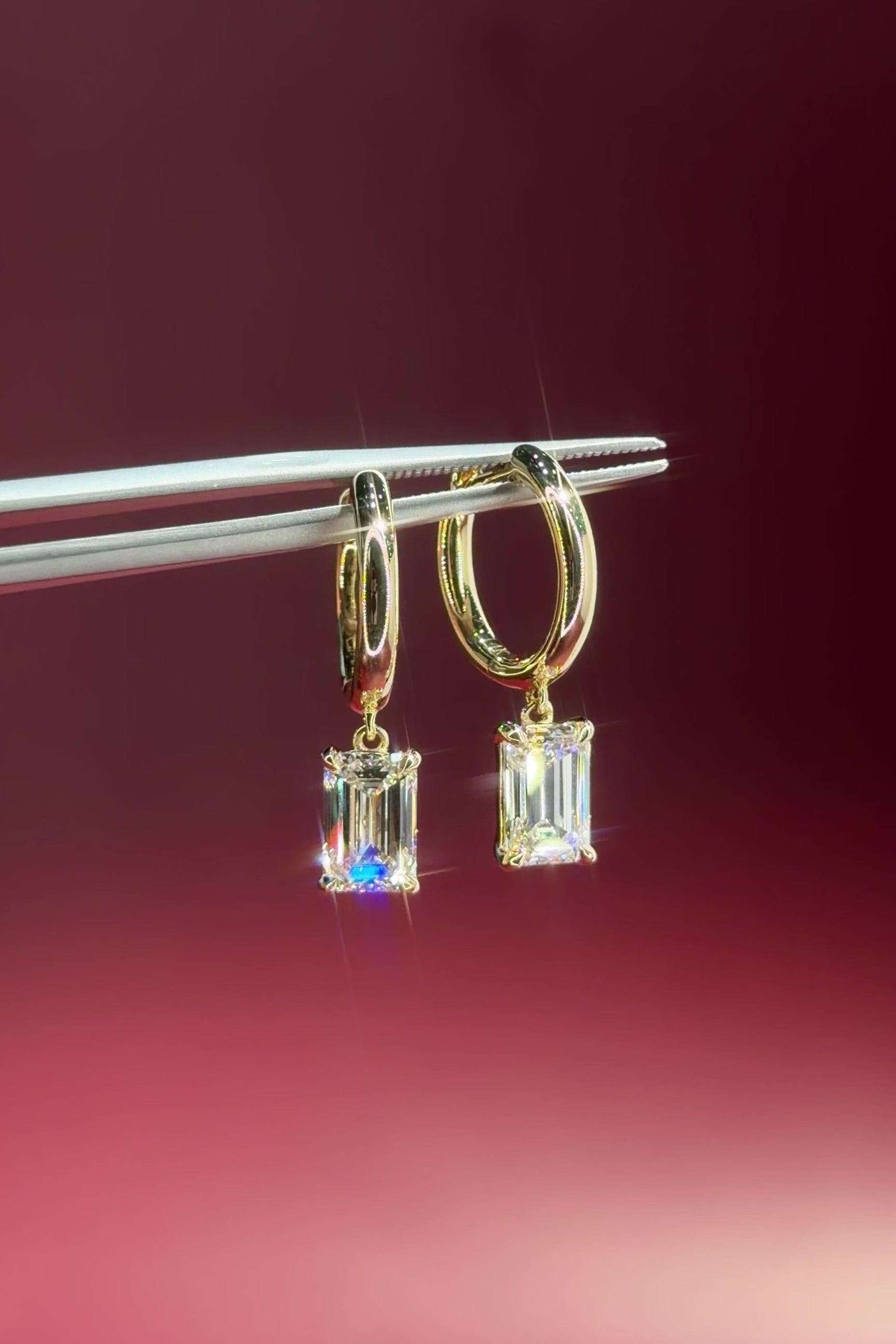 2.2ct Emerald Drop High Polish Hoops Yellow Gold Princess Bride Diamonds Huntington Beach Jewelry Store