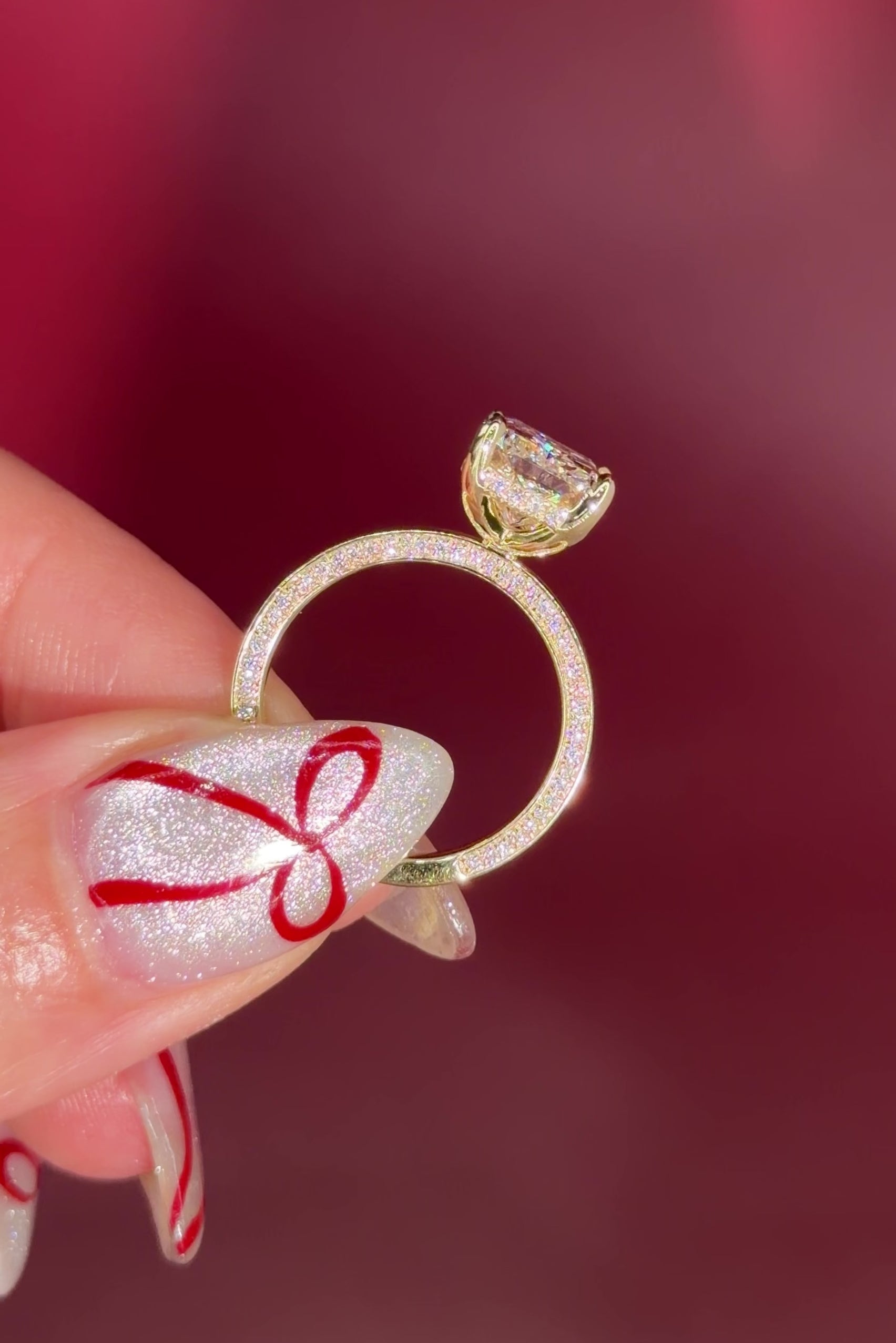 2mm Flat Band Gold Solitaire Engagement Ring radiant Diamond Center Stone with Diamond Rims in Yellow Gold