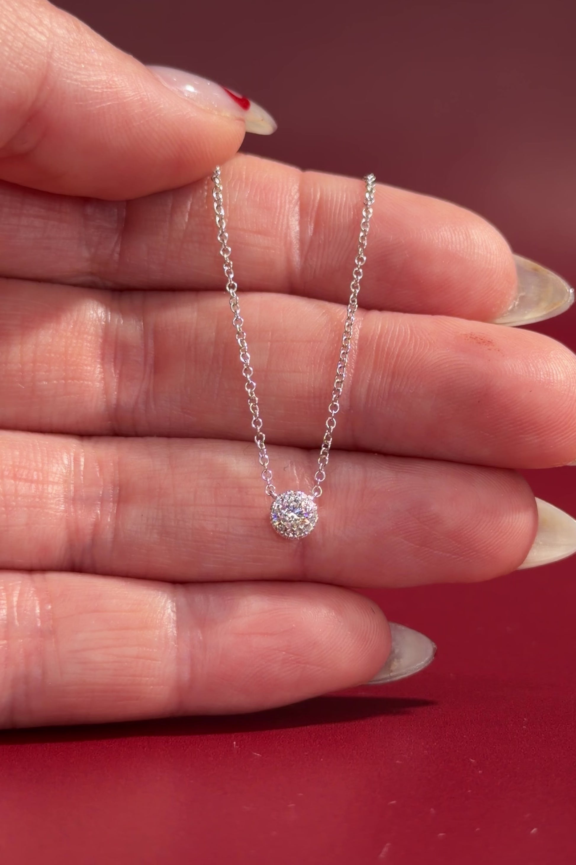 Mini Diamond Halo Necklace White Gold