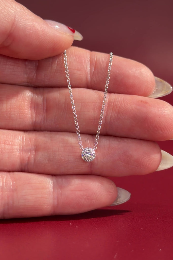 Mini Diamond Halo Necklace White Gold