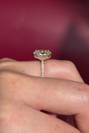3.05ct D-VVS2 Oval Lab Diamond Stephanie Wrap Under Halo and Pave Band in Yellow Gold