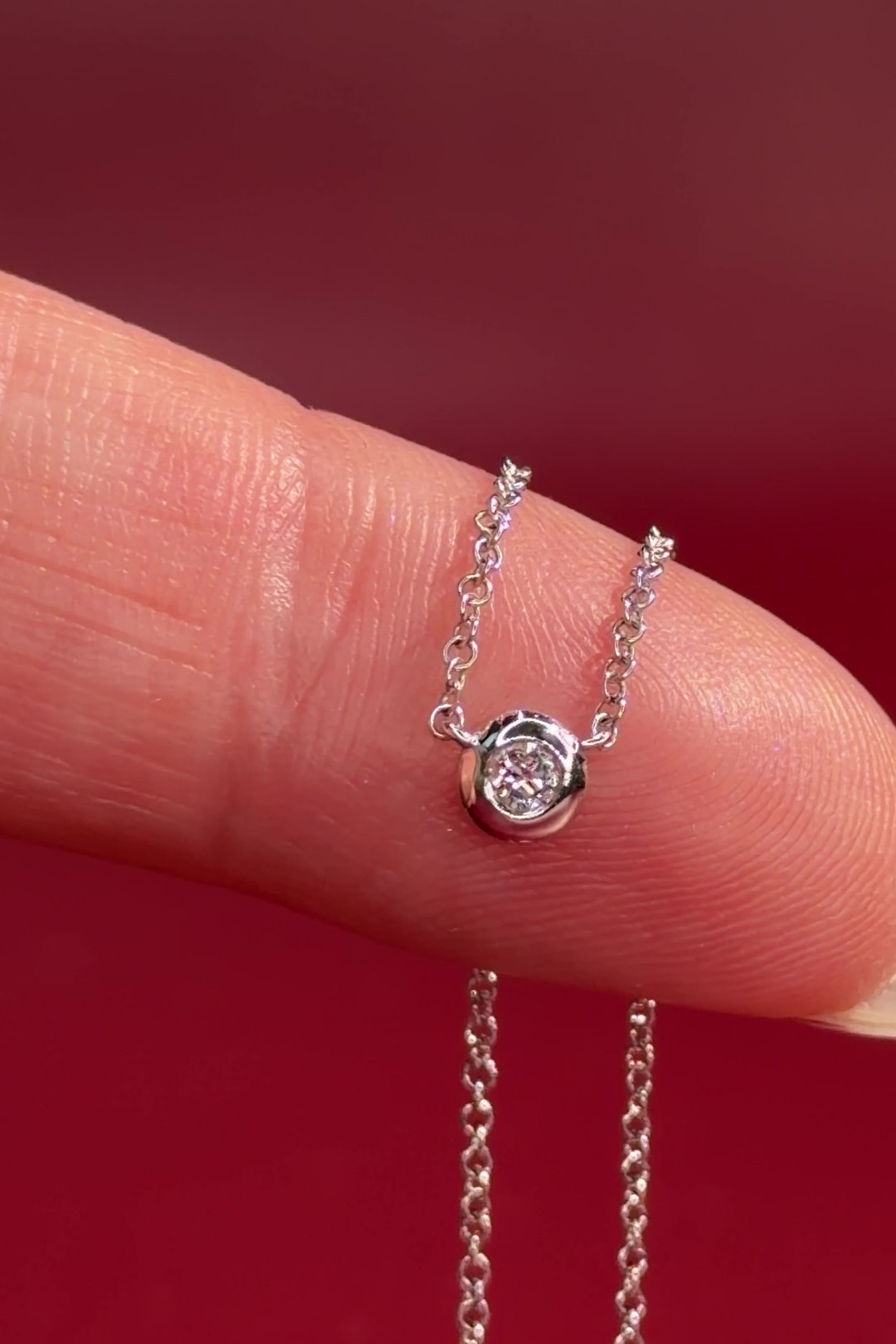 Mini Diamond Bezel Necklace 14k White Gold