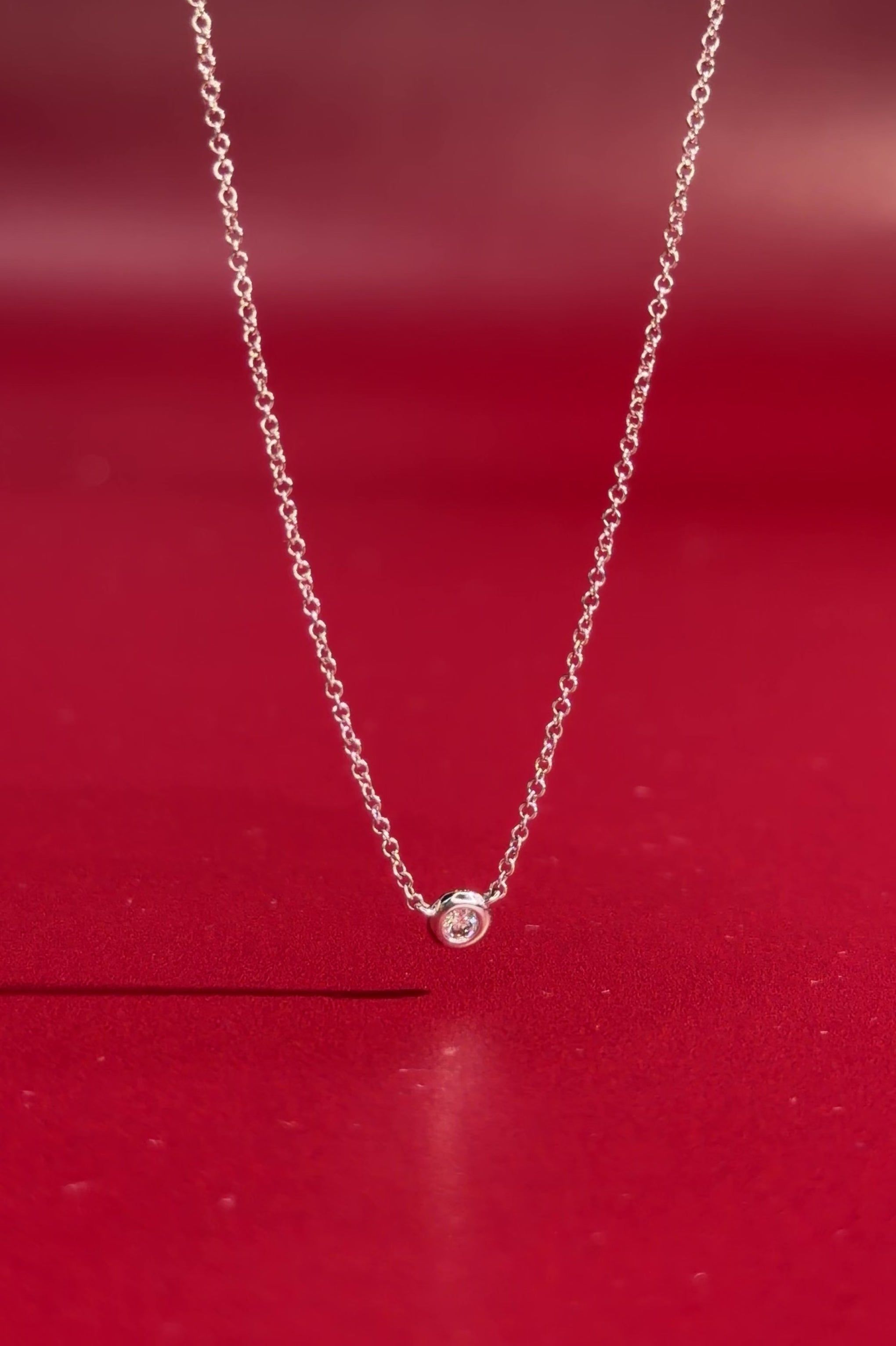 Mini Diamond Bezel Necklace 14k White Gold