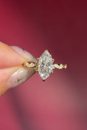 marquise lab diamond vintage style twist band engagement ring yellow gold