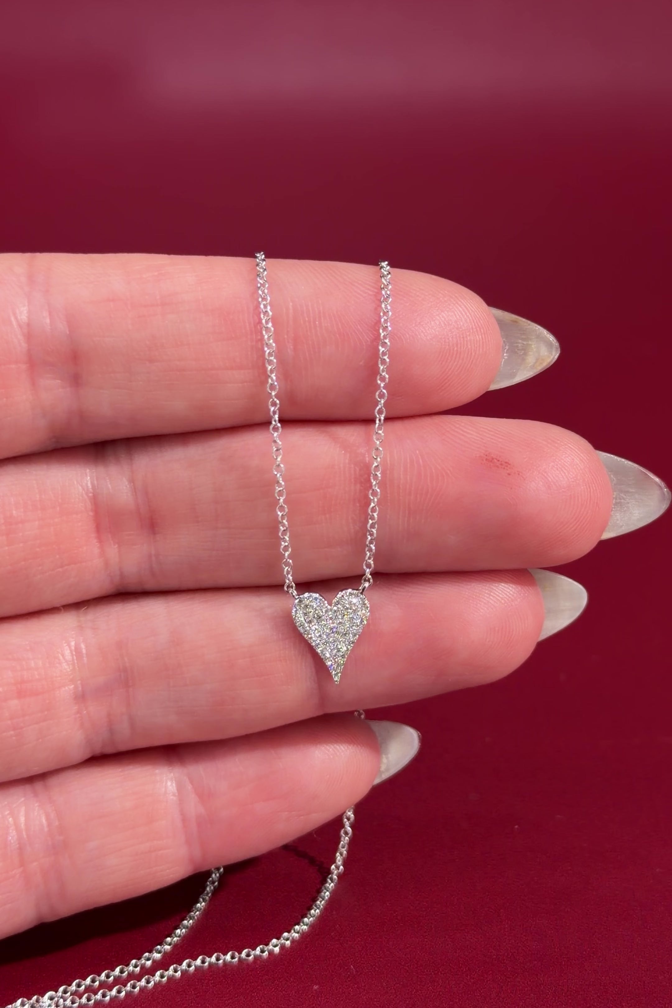 Small Pavé Heart Necklace White Gold