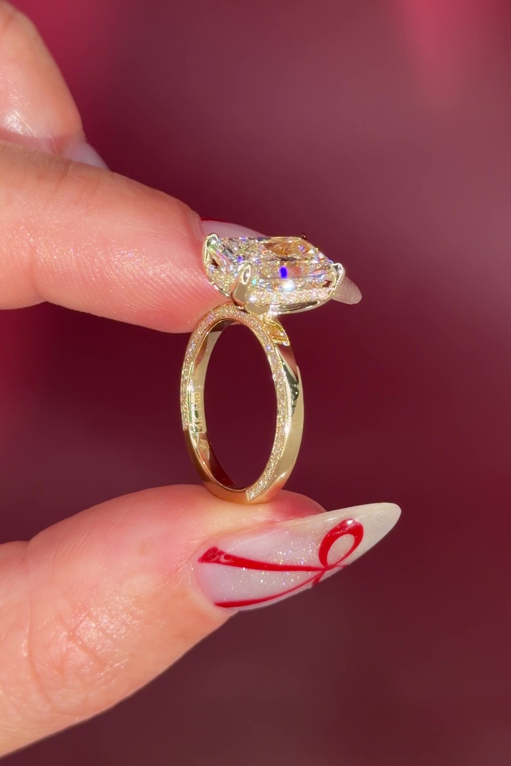 2mm Flat Gold Solitaire Engagement Ring radiant Diamond Center Stone with Diamond Rims in Yellow Gold