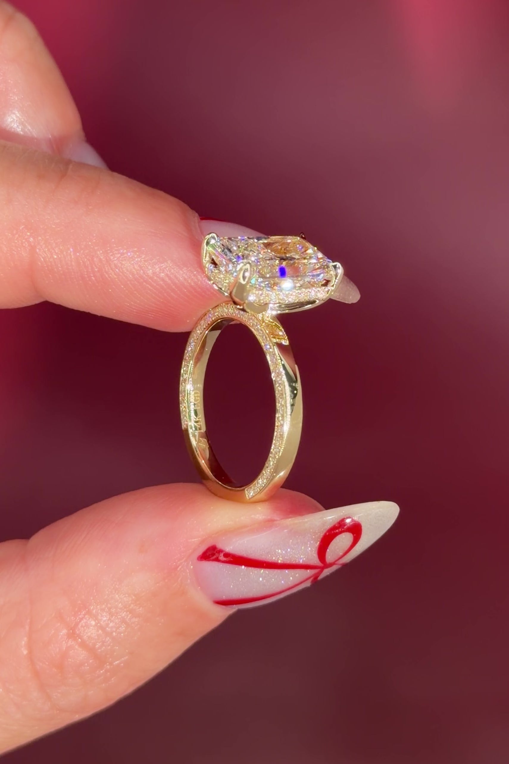 2mm Flat Gold Solitaire Engagement Ring radiant Diamond Center Stone with Diamond Rims in Yellow Gold