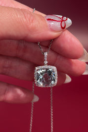 Aquamarine Diamond Halo Necklace Princess Bride Diamonds Huntington Beach Jewelry Store Filigree Basket