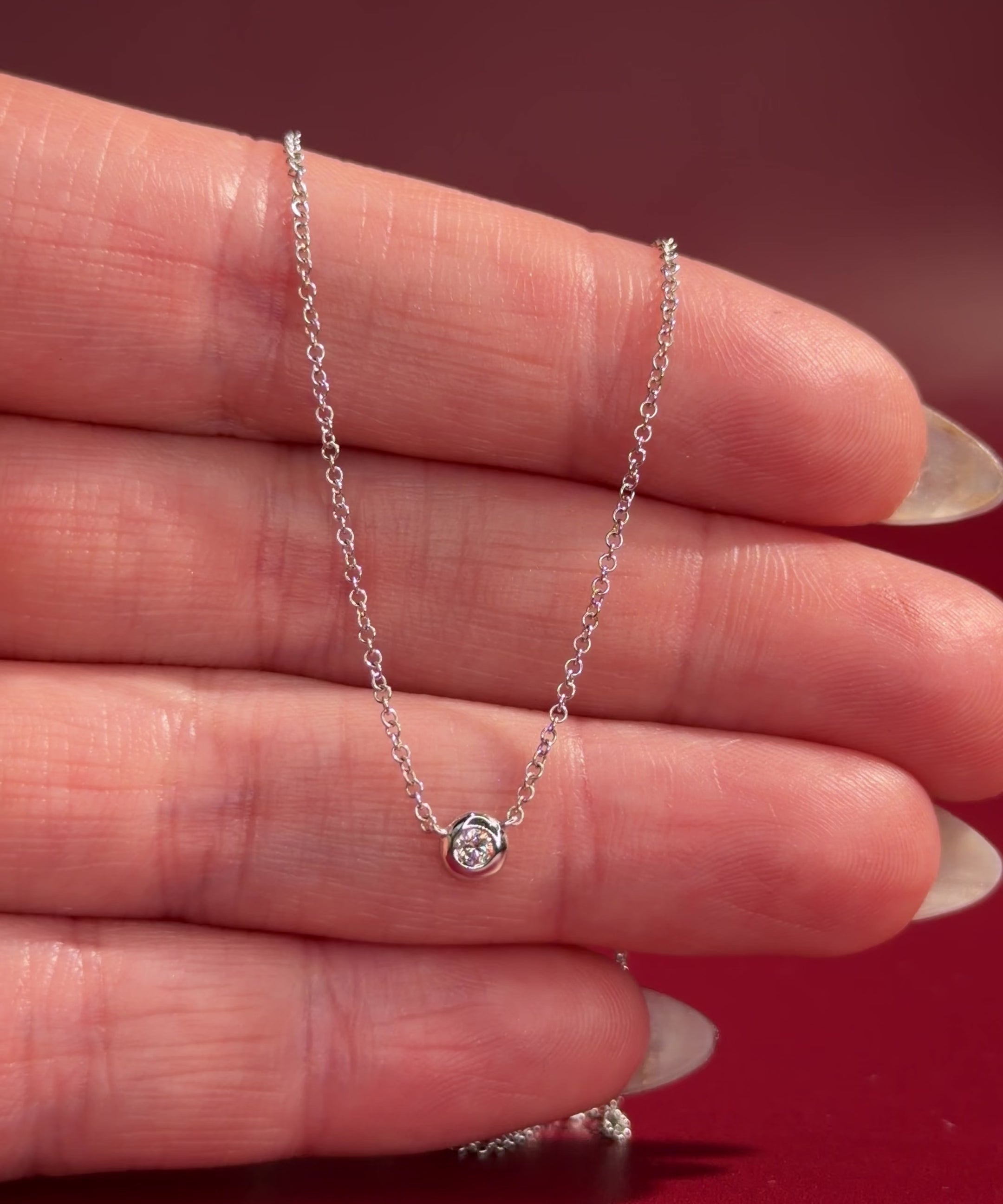 Mini Diamond Bezel Necklace 14k White Gold