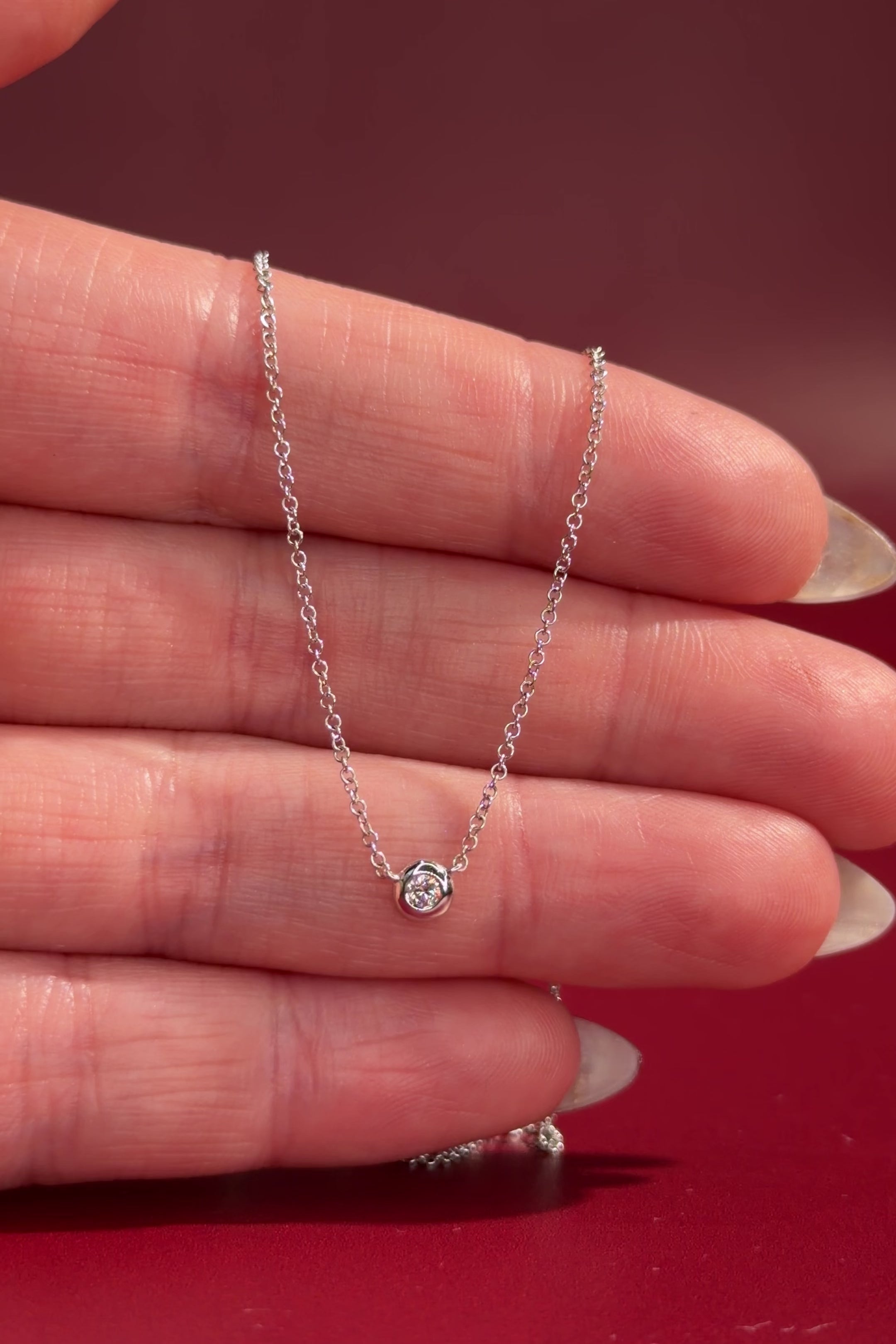 Mini Diamond Bezel Necklace 14k White Gold