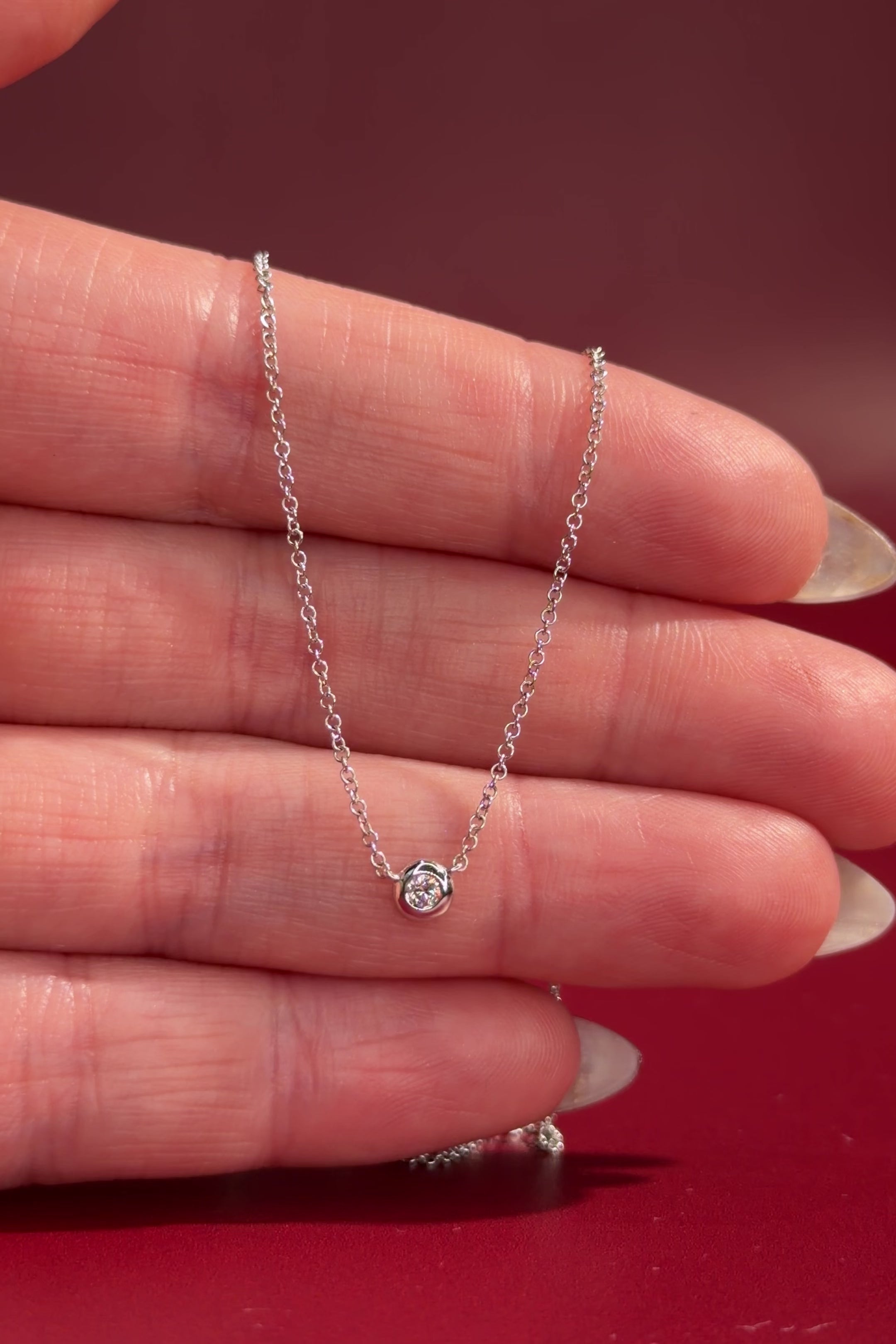 Mini Diamond Bezel Necklace 14k White Gold